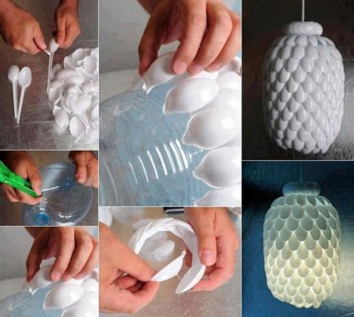 Cómo hacer una lámpara con cucharas de plástico reutilizando materiales    