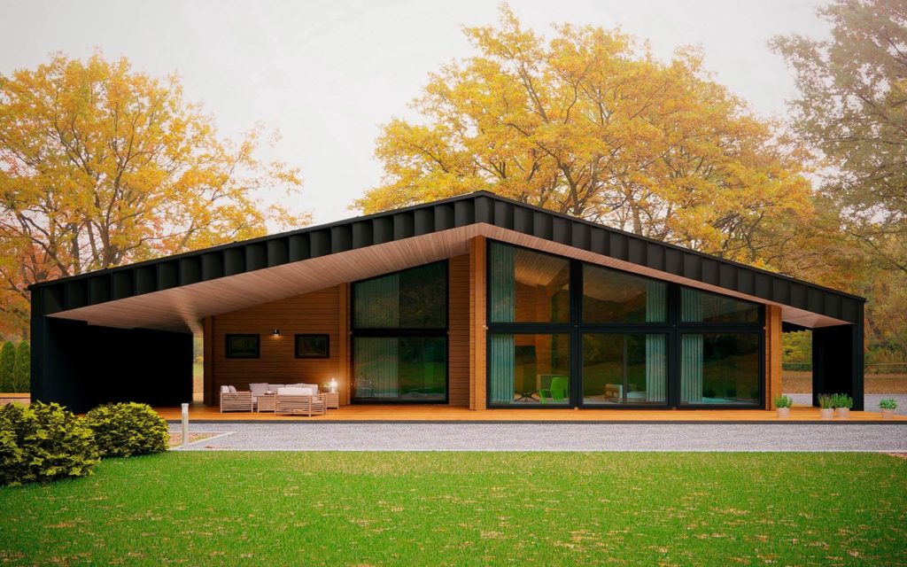 Interior de casa prefabricada de madera